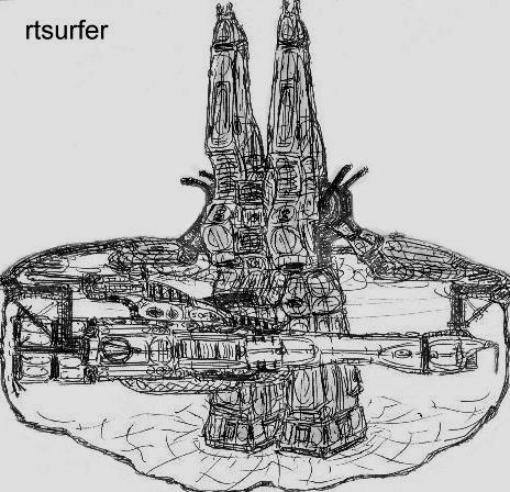 Speculative cutaway of the SDF-2 submerged behind the SDF-1 in New Macross City Lake.