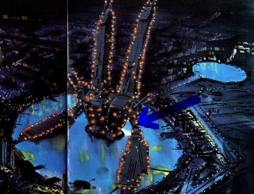 Could this illumination in the lake be from the command tower of a submerged SDF-2? [A scan from Robotech: Art 1 (of a scene from "Season's Greetings")]